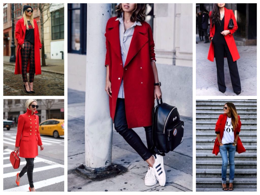 Сочетание красного пальто с другими цветами в одежде
